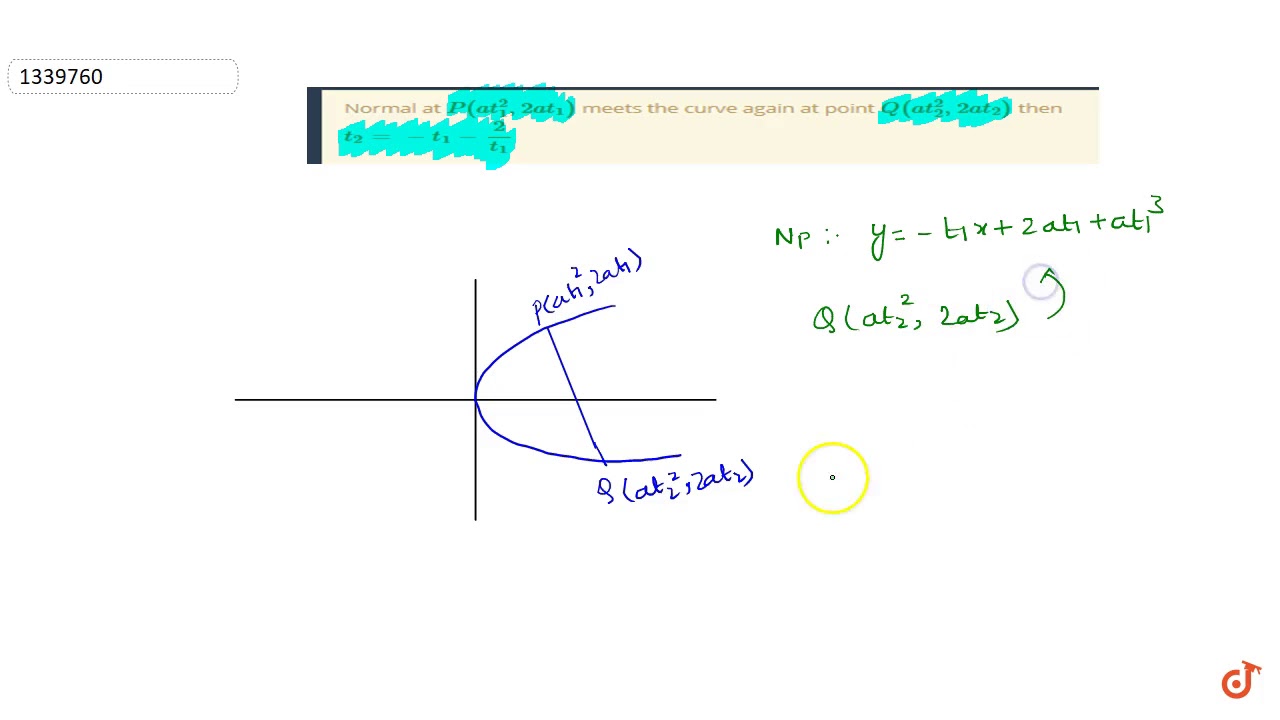 Normal at `P(at_1^2,2at_1)` meets the curve again at point `Q(at_2^2 ...