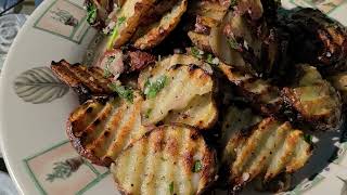 Grilled Waffle Fries With Herbs, Garlic & Lemon Vinaigrette!