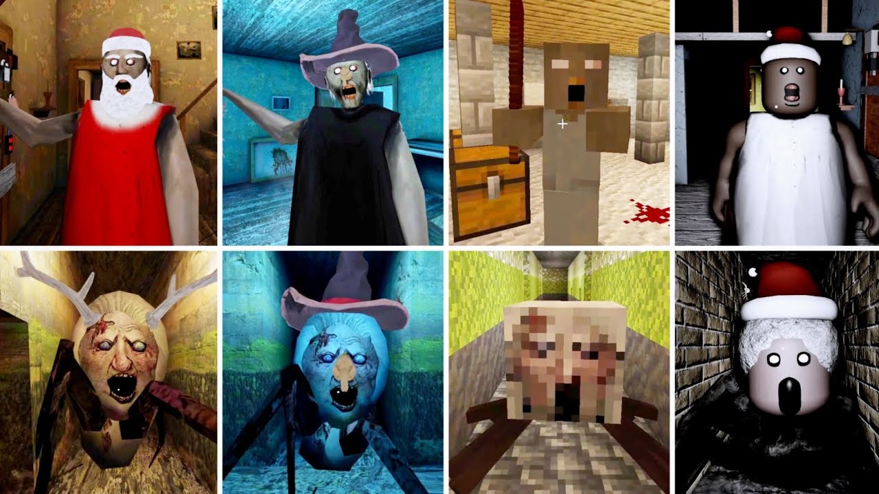 Granny V1.8.8 Granny & Spider Mom In 4 Outfits | Christmas Vs Halloween Vs Roblox Vs Minecraft