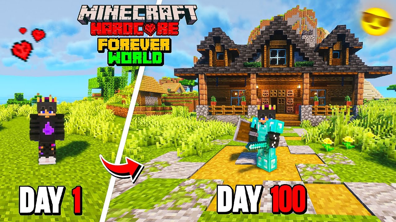 We Survived 100 Days In Minecraft Hardcore Forever World.😎