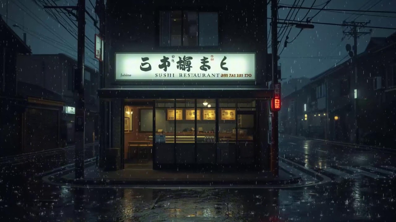 Quiet Sushi Restaurant in the Rain 🌧️ Japanese Street Night Lofi | Cozy & Peaceful
