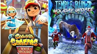 Subway Surfers : Winter Holiday VS Temple Run 2: Holiday Update Game Play On IPad screenshot 5