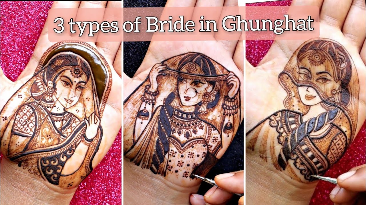3 types of bride face in ghunghat || मेहंदी से घूंघट में दुल्हन बनाना सीखे || bridal mehndi design