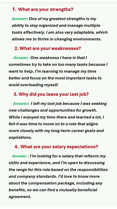 Top 4 Job Interview Questions and Answers (Common Questions) #interviewquestions #interview #shorts