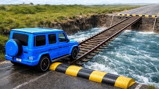 Cars vs Train Track Bridge Challenge #4 in BeamNG Drive! screenshot 1