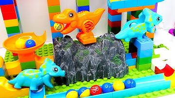 Satisfying Building Blocks ASMR Marble Run -  Block Coaster with funny dinosaurs