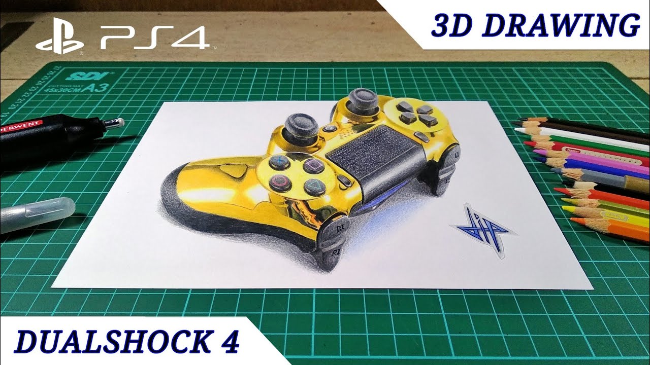 3d Drawing Dualshock 4 Gold Chrome Controller Ps4 Time Lapse Youtube