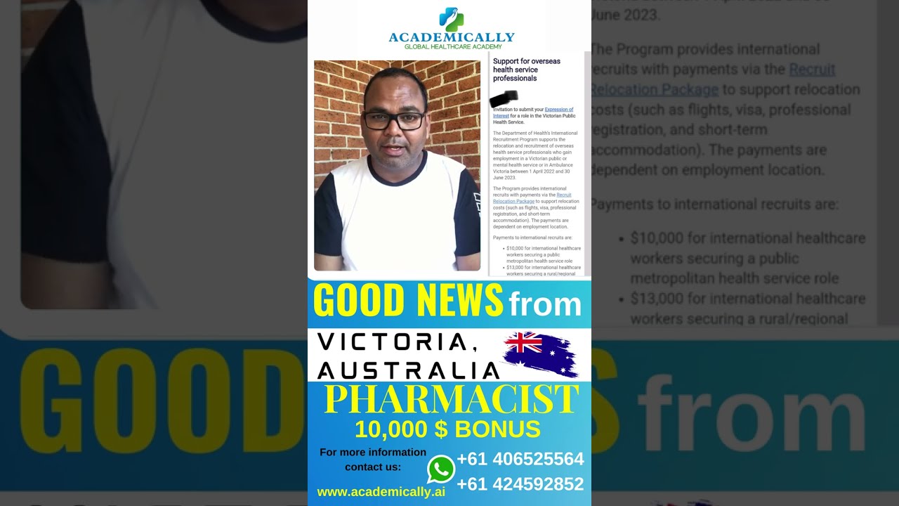 Good News from VICTORIA Australia || Victoria Government offers Bonus  10,000$ for Pharmacists - YouTube