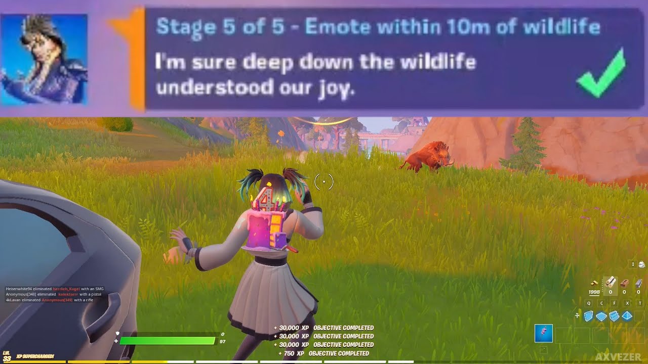 Emote within 10m of Wildlife - Fortnite