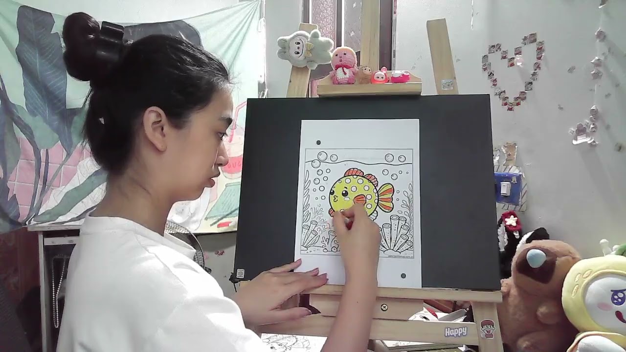 Coloring page of a round polka-dot fish