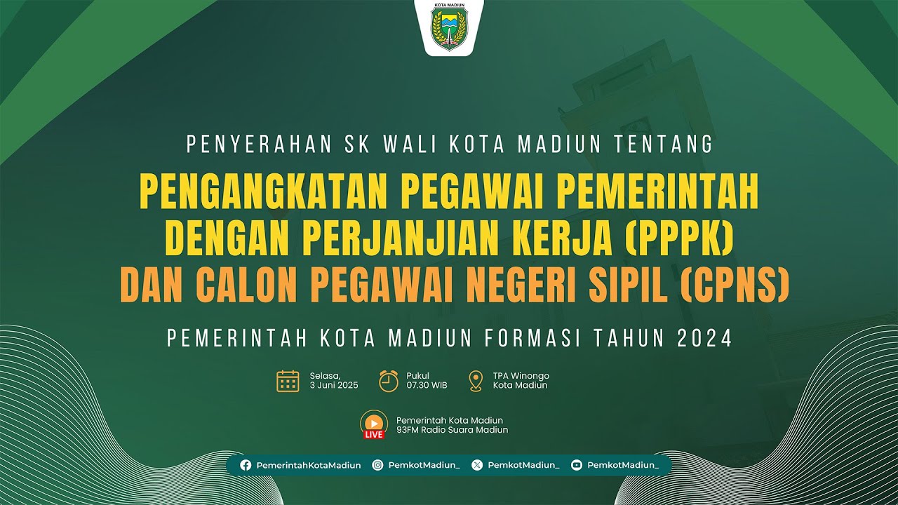 LIVE | Penyerahan SK Wali Kota Madiun tentang Pengangkatan PPPK dan CPNS Formasi Tahun 2024