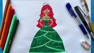 How to draw a princess dress step by step easy | drawing and painting -"green forest" dress