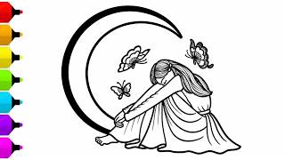 Girl Sitting Under Moon Drawing Tutorial | Beautiful Pencil Sketch Step by Step
