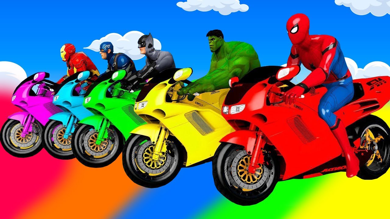 الأبطال الخارقين على القضبان دوامة قمع جسر 🏍️🐱‍SPIDER MAN!on Motorcycle in Spiral Bridge Stunt Rid