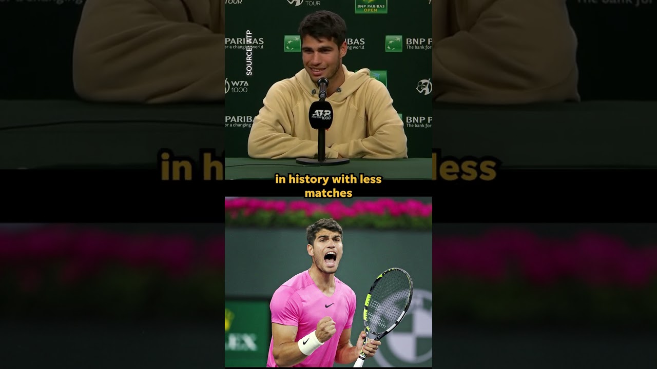 19-year-old Carlos Alcaraz was all smiles after becoming the second fastest to score 100 ATP wins