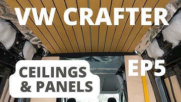 VW Crafter Camper van Conversion  EP5 Ceiling with LED Lighting and Bed Lift Panels.