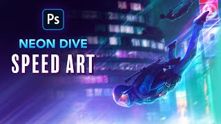 Creating a NEON DIVE in Photoshop - Photo Manipulation Speed Art