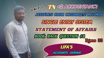 TN 12th Accountancy |Unit- 1| Accounts from incomplete records| Statement of Affairs| question #8