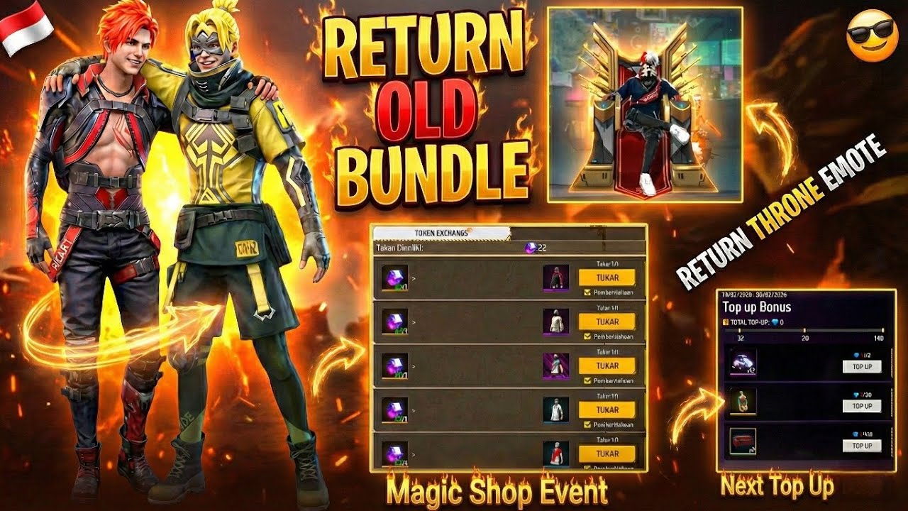 FF Indonesia Server, Throne Emote Return, Magic Shop Event, Next Top Up Event 