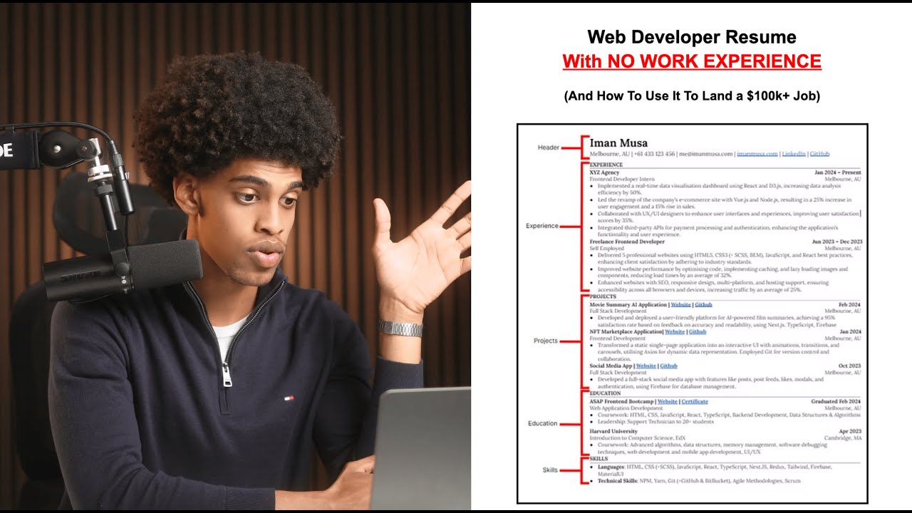Web Developer Resume with NO Work Experience - YouTube