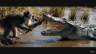 Maymun vs Timsah: Beklenmedik Savunma! 🐒💥🐊 #shorts#youtubeshorts #belgesel#kesfeteyyiz #wildlife