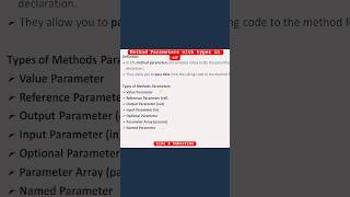 method parameters in c# | method parameters | explain method of variation of parameters | #csharp