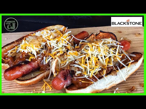 Bacon Wrapped Chili Cheese Hot Dogs | Blackstone Griddle Recipes and Ideas