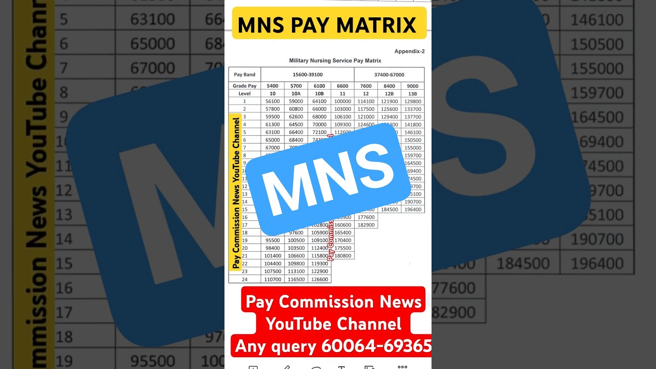 Pay Matrix for Military Nursing Services MNS 