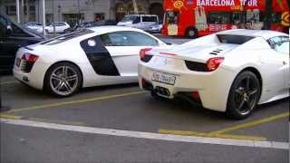 White audi r8 and ferrari 458 spider start-up engine flatout
acceleration in full throttle amazing insane exgaust sound hd quality
1080p