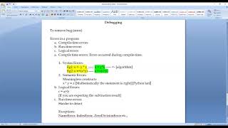 CBSE - Class XI - Data Handling - Debugging Profile