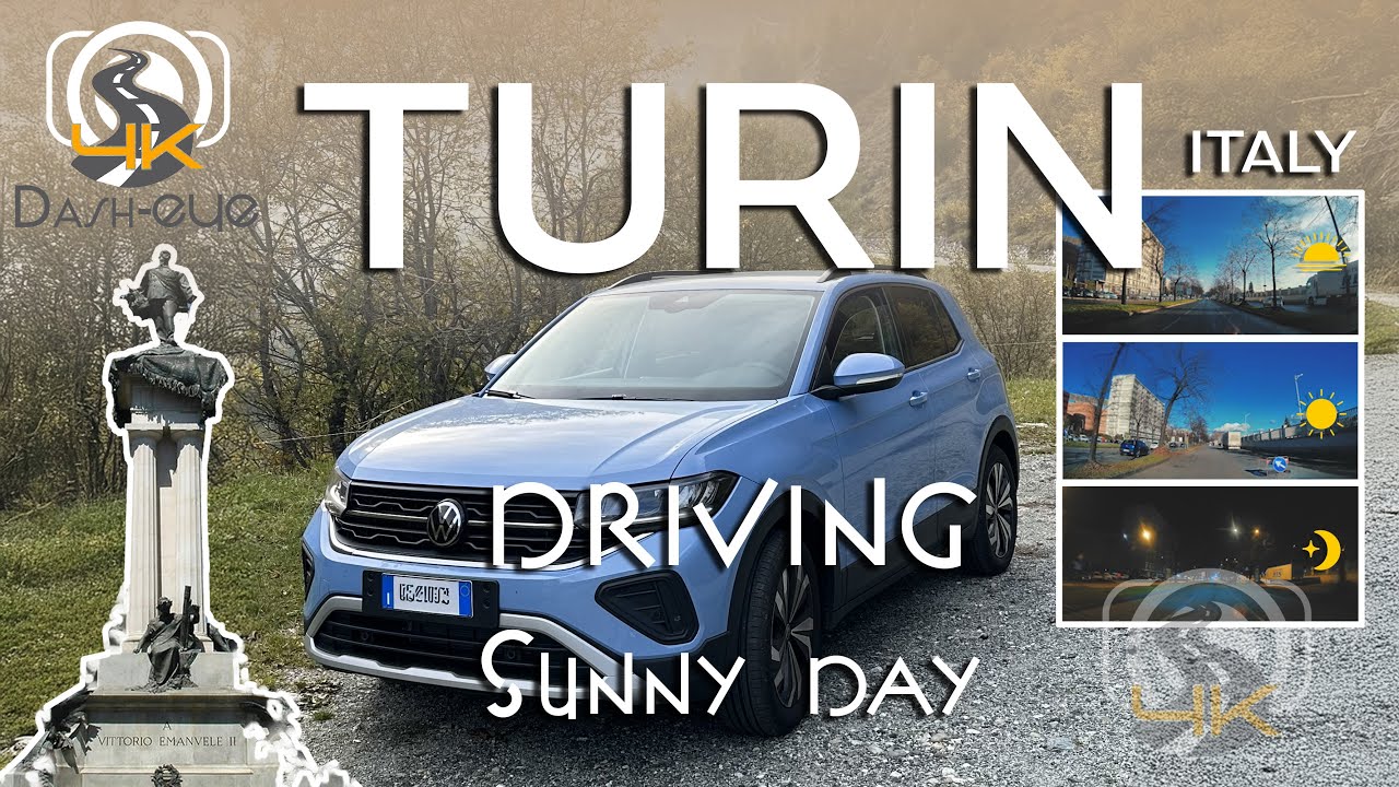 Driving in Turin, Italy : Morning, Afternoon, and Midnight | Relaxing Music | 4K Dash Cam