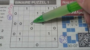 Tuesday. Bonus Extra edition. (#8996) Binary01 Sudoku puzzle.  07-30-2024 Extra part 3 of 4