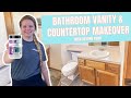 35 YEAR-OLD SMALL BATHROOM MAKEOVER + DIY PAINTED COUNTERTOPS!!
