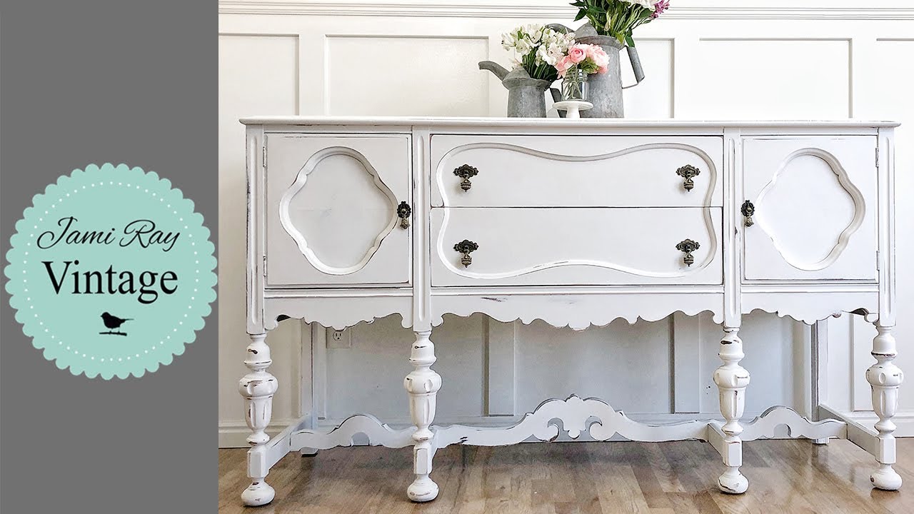 How To Spray DIY Paint  White Farmhouse Buffet Table