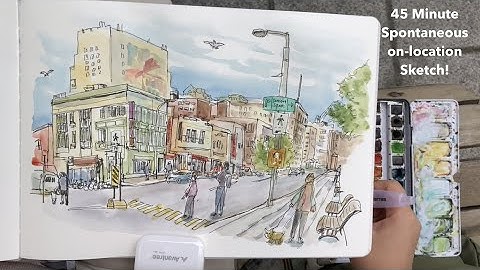 【 Real Time 】 no music 45-Minute On-Site Urban Sketch: Add Energy with Ink Lines and Brushstrokes 🎨