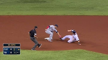 CLE@TB: Gomes throws out runner to turn double play