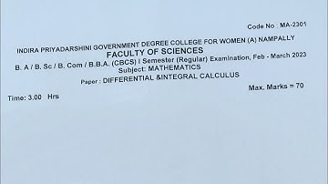 DIFFERENTIAL AND INTEGRAL CALCULUS Previous Year Question Paper 2022-2023
