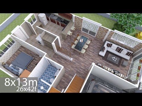 Plan 3D Interior Design Home Plan 8x13m Full Plan 3Beds