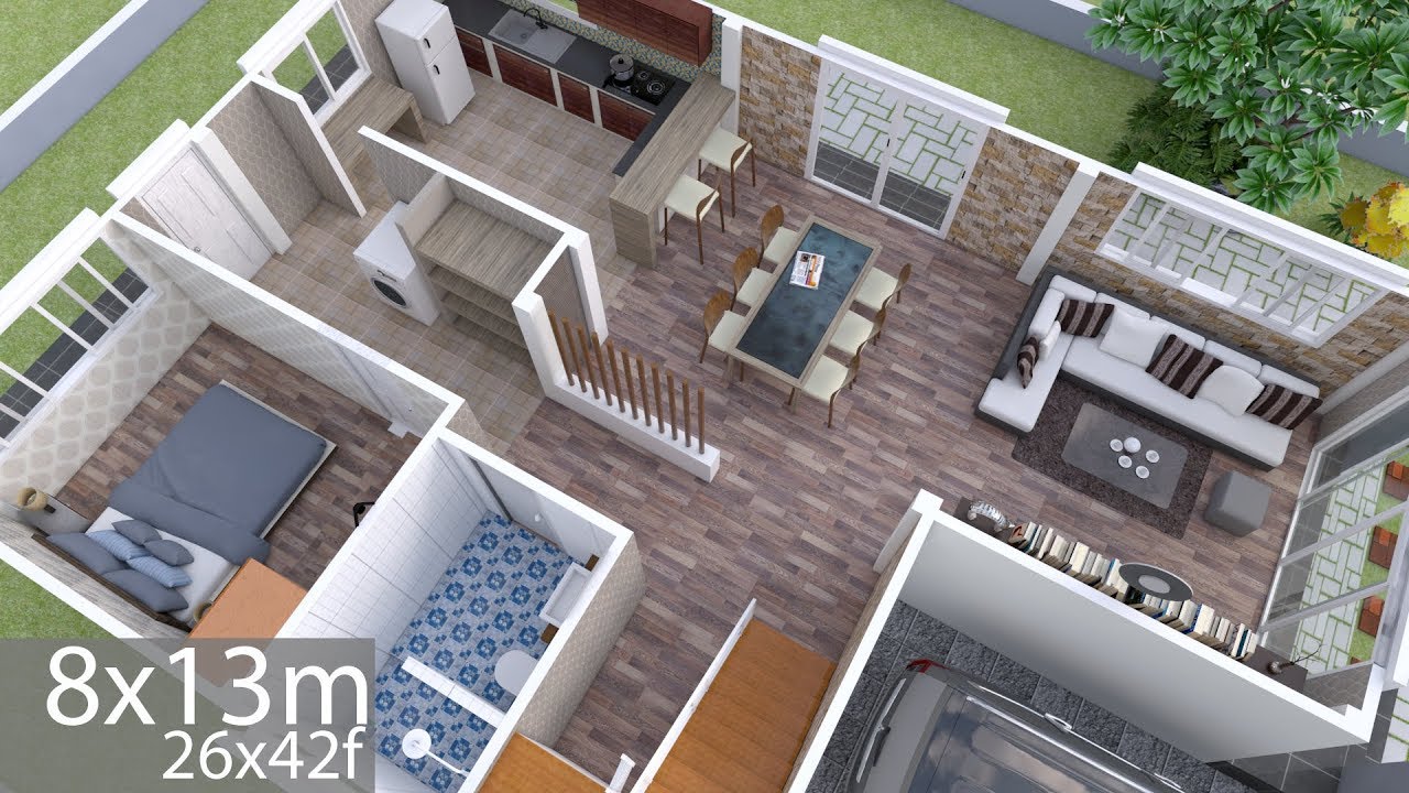 Plan 3D Interior Design Home Plan 8x13m Full Plan 3Beds YouTube