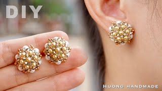 DIY sparkle stud earrings. How to make beaded earring