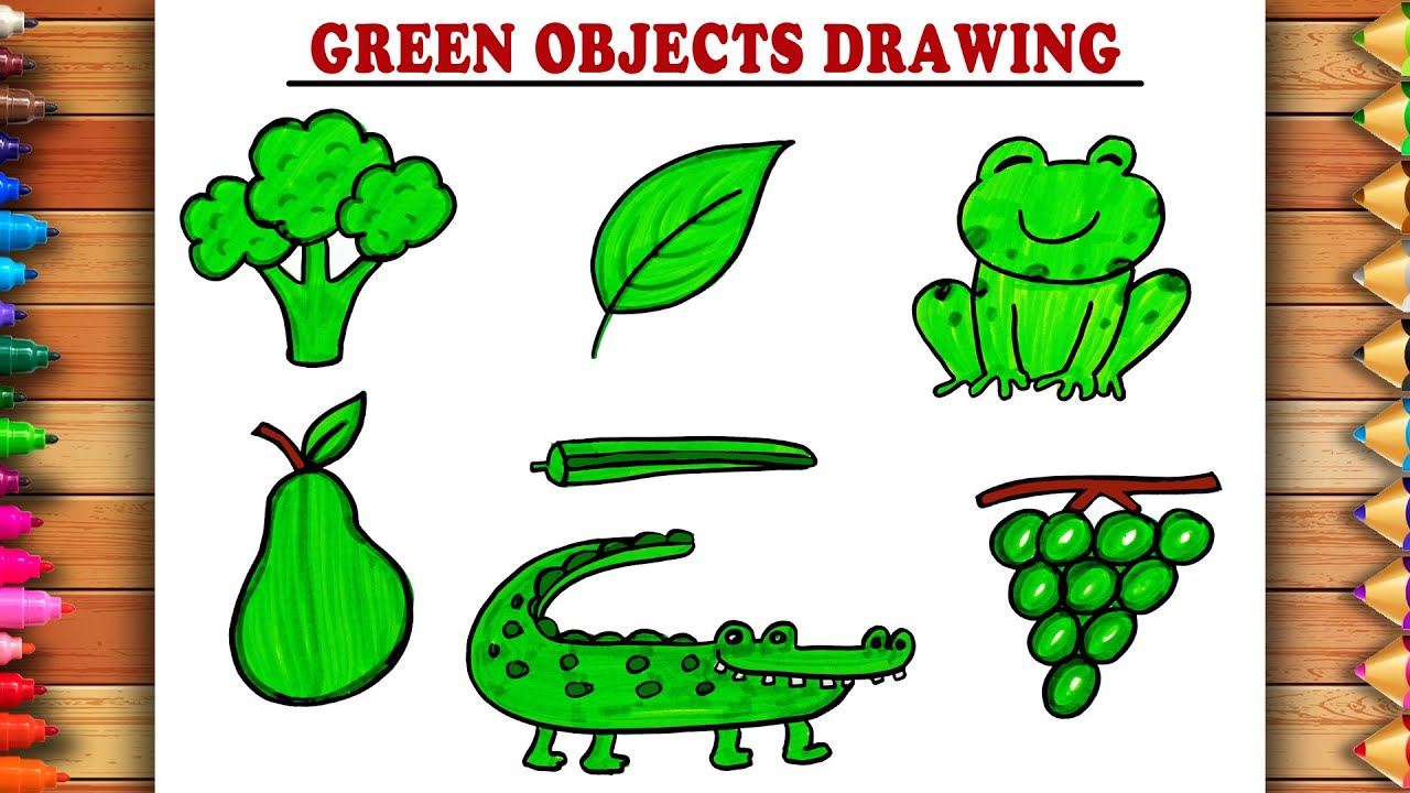 How to draw and colour Green Colour Objects | Green Colour Objects ...