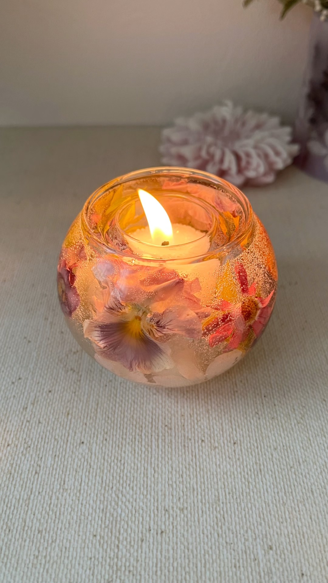 🌼フリルビオラのジェルキャンドル作り/中心はパームワックスです