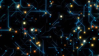 Futuristic glowing circuit Board with digital data connections in a loop
