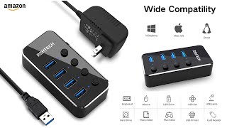 Powered USB 3.0 Hub, RSHTECH 4 Port USB Hub Splitter Portable Aluminum USB Data Hub Expander