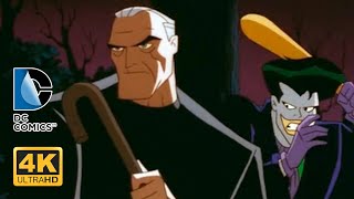 Бэтмен (Старый Брюс Уэйн) спасает Терри МакГинниса от Джокеров.  Бэтмен Будущего