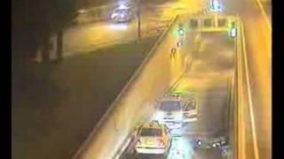 A motocycle crash full frontal on to a police cruiser