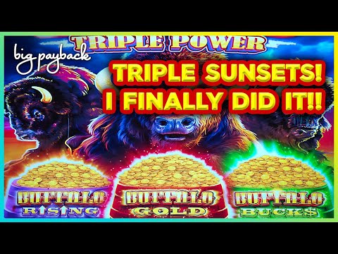 OMG TRIPLE SUNSETS! Buffalo Triple Power Slot - BIG WIN SESSION!