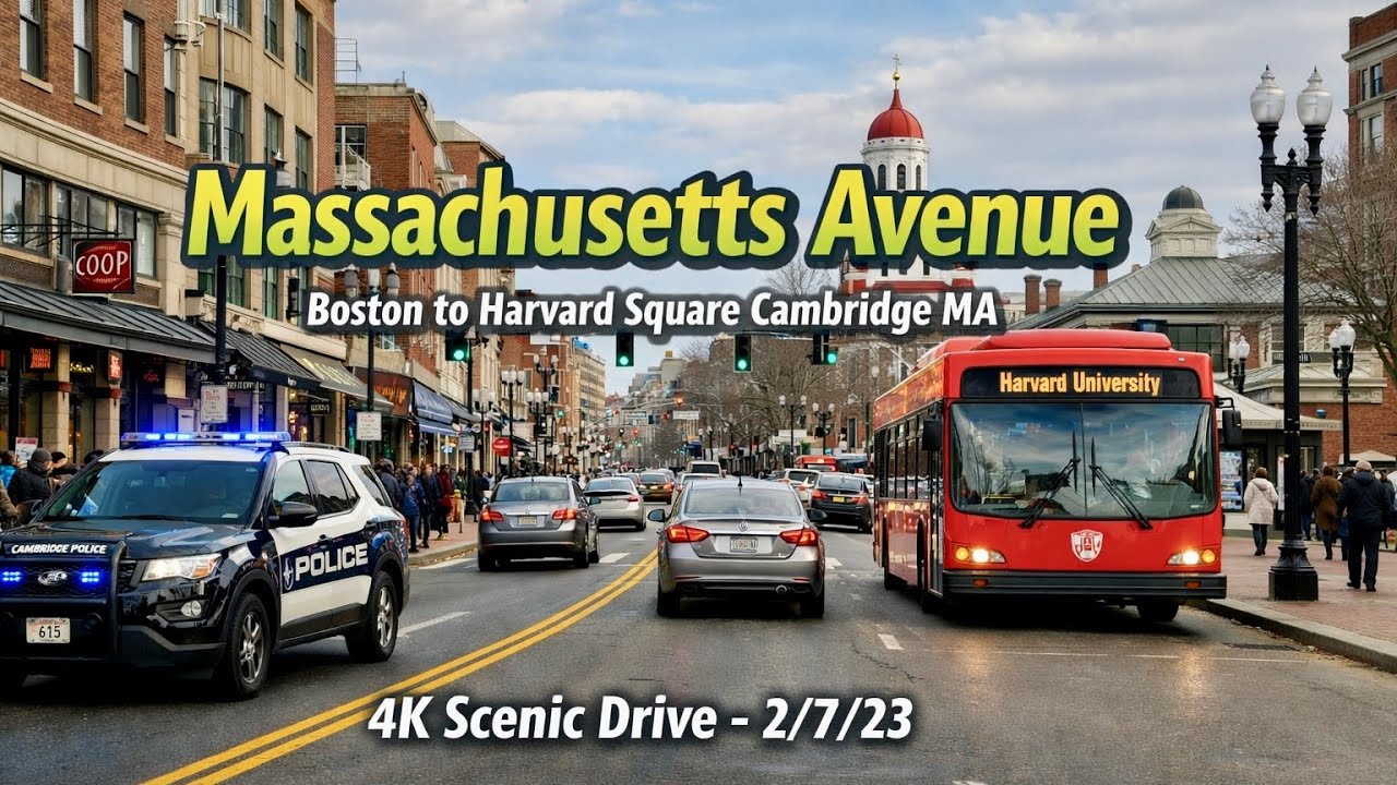 🚙 Massachusetts Avenue | Boston to Harvard Square Cambridge MA | 4K Scenic Drive - 2/7/23