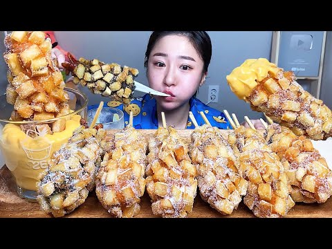 명랑핫도그 감자 추가한 핫도그 치즈소스 먹방 Dessert Mukbang