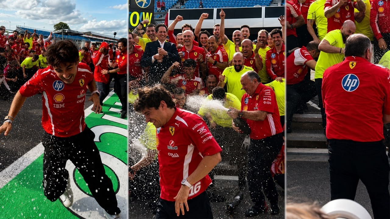 Charles Leclerc Runs Away After Seeing Fred Open the Champagne